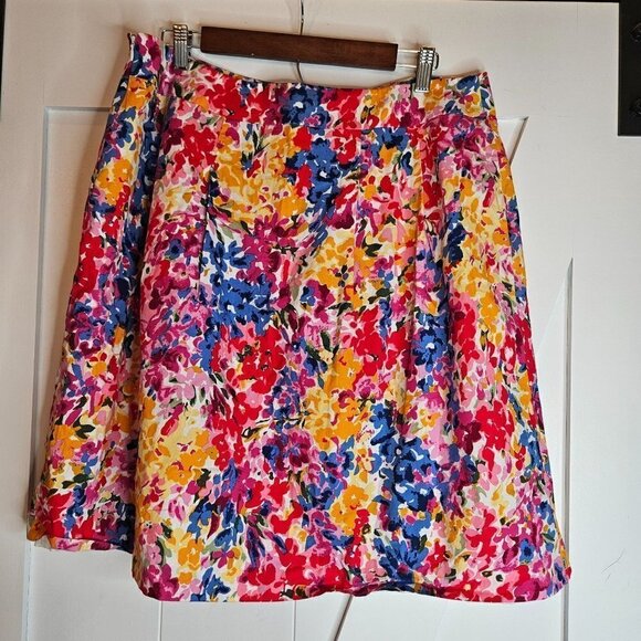 PRESTON & York Size 16 A-Line Colorful Cotton Floral Knee Length Side Zip Skirt - Picture 2 of 9